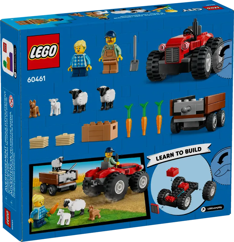 60461 Red Farm Tractor with Trailer & Sheep