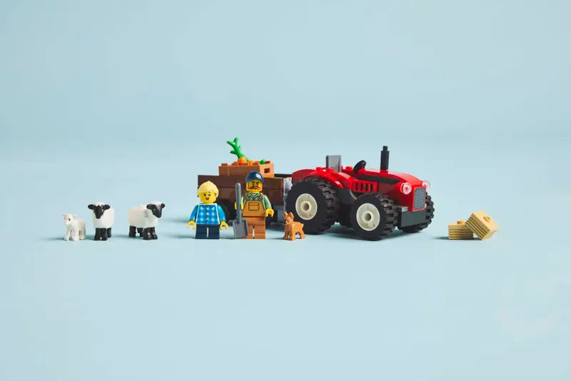 60461 Red Farm Tractor with Trailer & Sheep