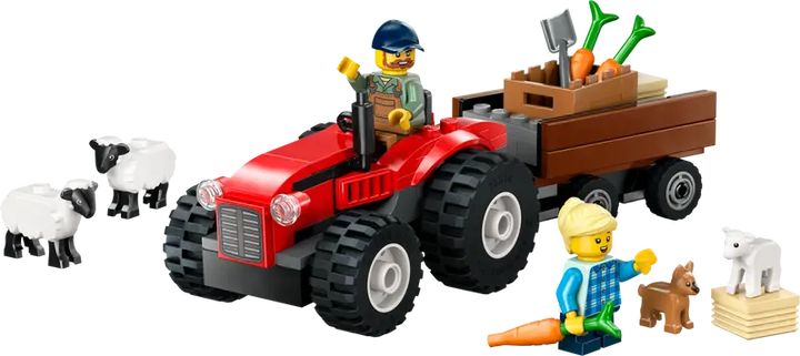 60461 Red Farm Tractor with Trailer & Sheep