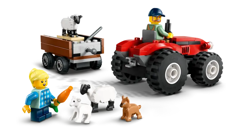 60461 Red Farm Tractor with Trailer & Sheep